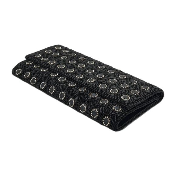 Deepa Gurnani Pattern Handmade Bead/Crystal Evening Bag Clutch Black NEW FLAWS - Picture 4 of 15